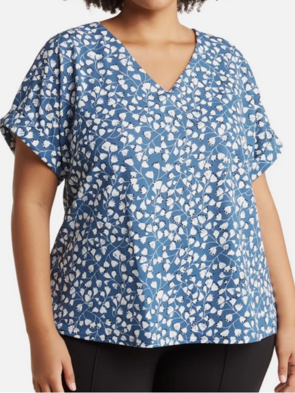 MELLODAY Women’s Blue &‎ White Floral V-Neck Blouse Sz 3x